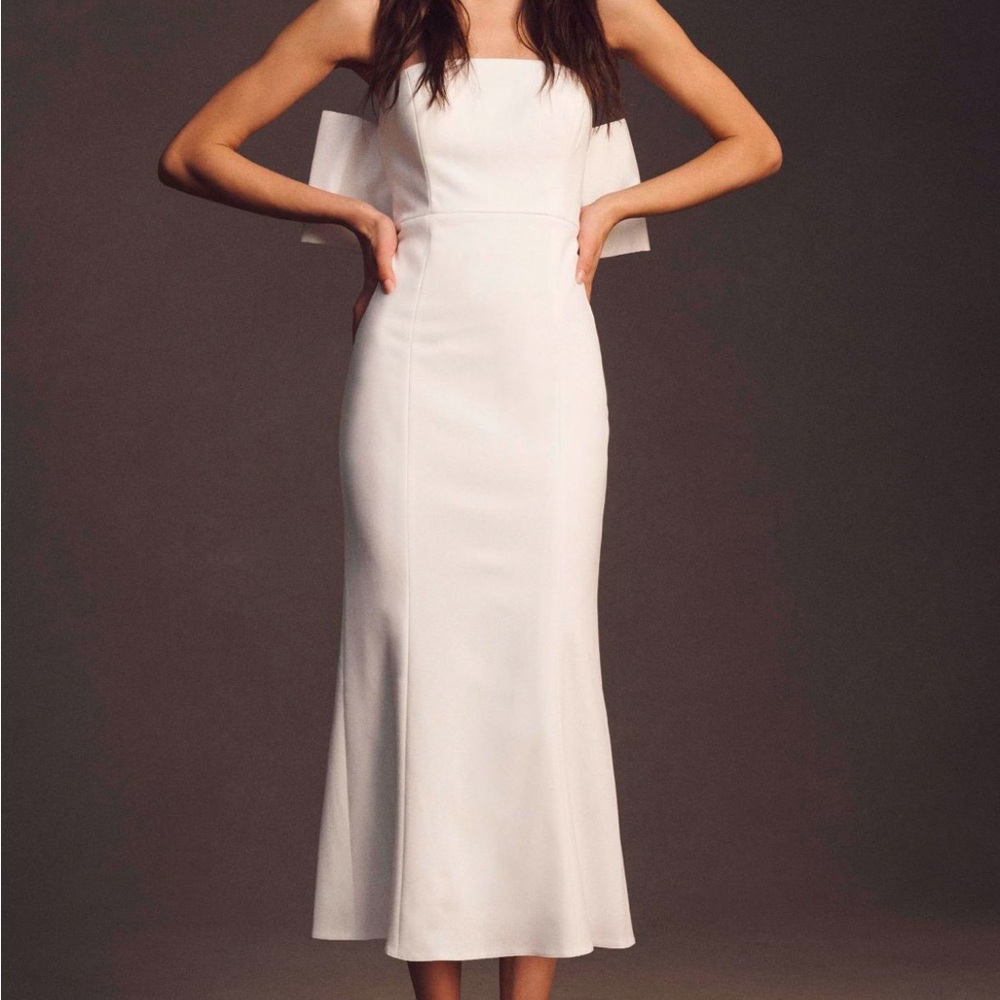 BHLDN Suzanne Stretch Crepe Back Bow Midi Dress